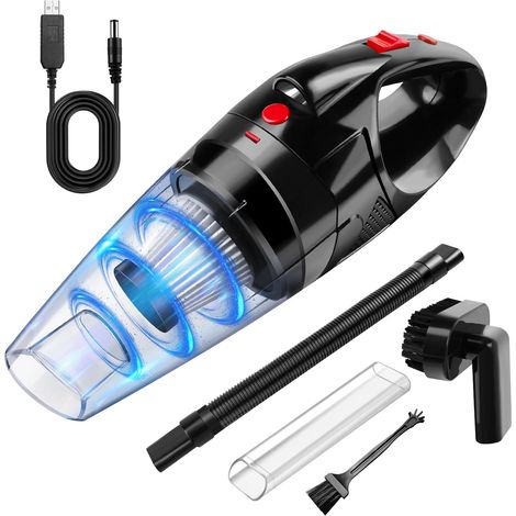 Aspirateur à main sans fil, puissance d'aspiration de 9500Pa, avec filtre HEPA, mini aspirateur de voiture puissant, avec lumières LED, kit de nettoyage domestique, poils d'animaux et camping-car (cha