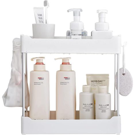 Étagère de rangement blanche, amovible, pour la maison, la salle de bain, la cuisine, les épices, la buanderie, le bureau (2 niveaux) (1/5)