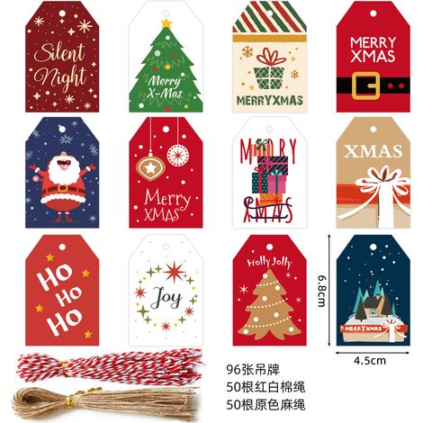 Étiquettes de Noël en papier kraft, lot de 96 pièces avec cordons, décorations arbre et cadeaux (1/2)