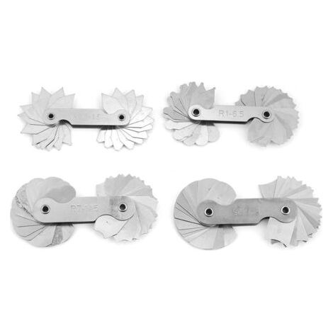 4 jauges de rayon en acier inoxydable pour congés, outil de mesure R0,3-1,5 / R1-6,5 / R7-14,5 / R15-25