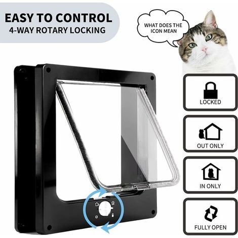 Chatière pour Chat, Chatière Magnétique à 4 Voies pour Chats et Petit Chiens, Facile à Installer, Porte pour Animaux Coulissant Manuel sur Mur / Bois / Porte en UPVC (Noir,L) (1/4)