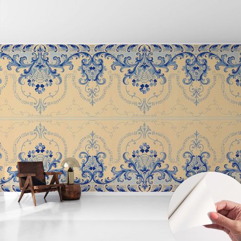 Tapete Selbstklebend - abwaschbar - Tapete mit Motiv - trendige Wanddeko - elegant Fototapete  Blaue Ornamente 416x254 cm (1/5)
