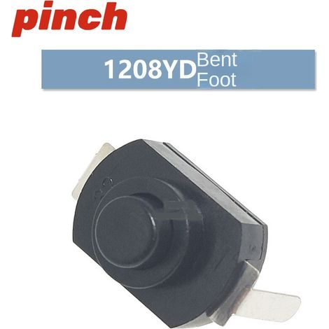 Bouton-poussoir de lampe torche robuste KAN-28, autobloquant, alimentation miniature 6 A, type à pression, 1208YD, patte coudée, autobloquant, noir