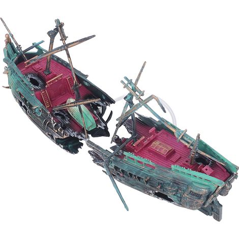 Décoration d'aquarium : Épave, peinte à la main, représentant un magnifique navire coulé, couleur foncée. (1/5)