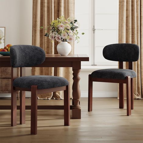 Lot de 2 chaises de Salle à Manger Modernes, chaises rembourrées avec Pieds en Bois et Dossier Fixe en Tissu, pour Salle à Manger, Cuisine, Restaurant – Pieds Brun foncé, Bleu foncé (1/5)