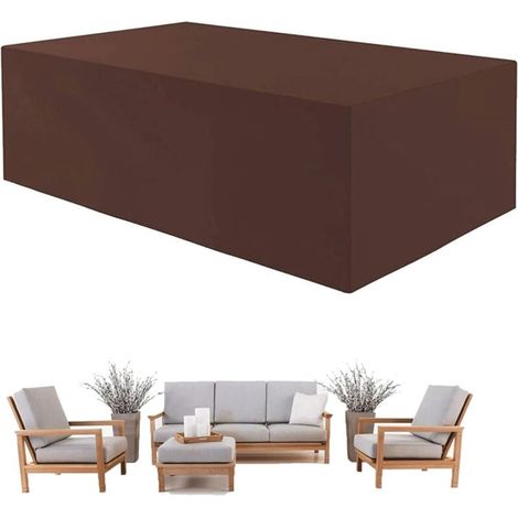 Housse de protection pour mobilier de jardin en tissu Oxford 420D, imperméable, avec cordons de serrage et boucles de verrouillage(Marron,160x160x80CM) (1/5)