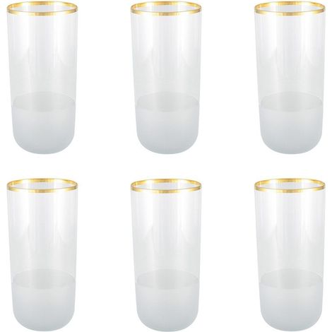 Lot de 6 Verres à Eau Hauts Gobelets en Verre Transparent et Doré 7 x 7 x 15 cm - PANGIVO (1/3)