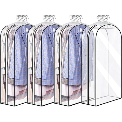 4pc 60x102 cm Housses de Vêtements Transparentes Etanche Mite Housses à Vêtements Penderie avec Goussets de 10 inch pour Vêtements pour Femmes, Hommes (1/5)