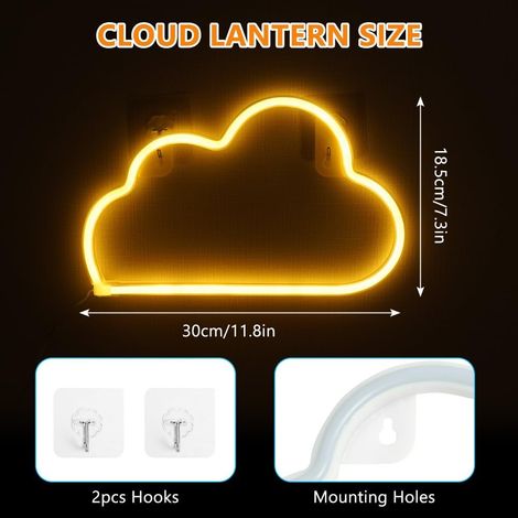 Enseigne lumineuse néon nuage LED, blanc chaud, alimentée par piles ou USB, décoration lumineuse nuage pour chambre, bar, fête, Noël (1/4)