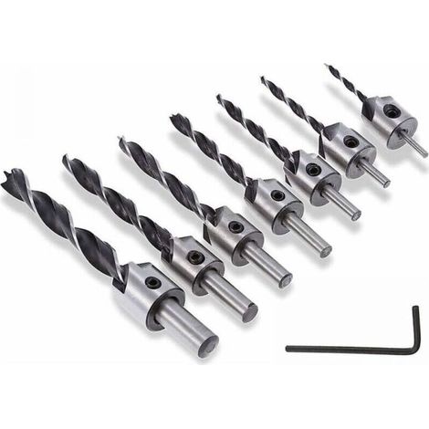 7pcs 5 Flute Countersink Drill Bit Wood Countersink Bits Tapered Reamer Carpentry Drill Bit for Woodworking Chamfering 3-10mm (1/5)