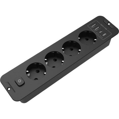 Multiprise Convertisseur EU 16A/250V – Idéal Bureau & Voyages,Noir,Cordon d'alimentation de 2 mètres