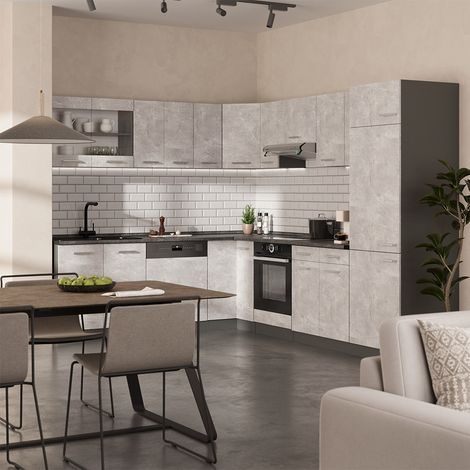 Cuisine en angle R-Line, Béton/Anthracite, 287 x 227 cm, PT Chêne, Vicco