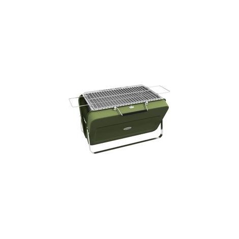Barbecue de table au charbon de bois avec bac à charbon, grille et poignée, idéal pour les pique-niques et le jardinage, en acier inoxydable vert. (1/5)