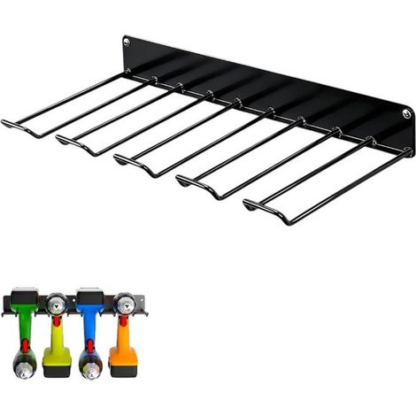 Porte-outils mural - Support mural pour outils - Noir - Rangement pour perceuses électriques - Rangement pour outils électroportatifs - Support mural pour forets - Convient aux garages et ateliers - N (1/5)