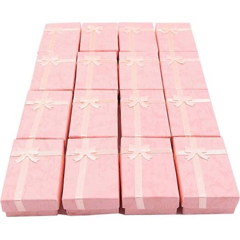 16 boîtes cadeaux en papier pour bijoux, idéales pour présenter bagues, petites montres, colliers, boucles d'oreilles et bracelets (rose). (1/5)