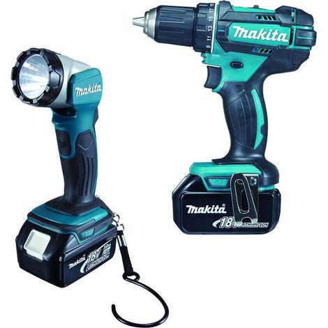Makita - Set perceuse et lampe de poche LED 18V sans fil, 3 batteries Li-Ion LXT 3,0 Ah, chargeur DDF482RFJ1