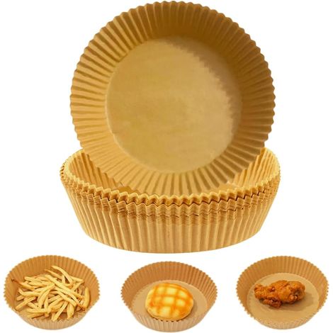Lot de 100 doublures jetables en papier sulfurisé pour friteuses à air, 23 cm, forme ronde, résistantes à l'huile.-AquaForge (1/4)