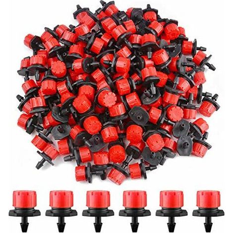 200 Stück 1/4 Zoll verstellbare Tropfer, Mikro-Tropfbewässerungssystem, Nebeldüsen für Gemüsegärten oder Blumenbeete (rot) (1/5)