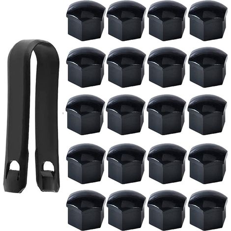 BRAVIX Haute qualité Boulon Ecrou Couvre 17 mm, Capuchons Protection Hexagonal Pour écrous de Roue, avec Outil Demontage (Paquet de 20, Noir)