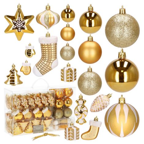 SPRINGOS Weihnachtskugeln 77 Stk., Goldfarben, bruchsicher, Baumschmuck, Weihnachten, Weihnachtsbaum-Arrangement, Stilvoll