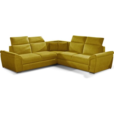 Canapé d'angle réversible et convertible tissu Neo - Pieds acier chromé-Moutarde (1/5)