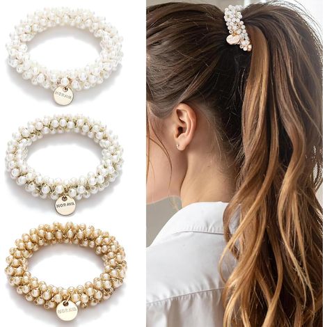 3 Pièces élastique à Cheveux en perles Bracelet Chouchou Elastique Bijoux (1/5)