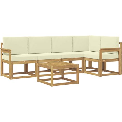 Outdoor Sofa Set 6 pcs White and Cream Solid Acacia Wood vidaXL (1/5)