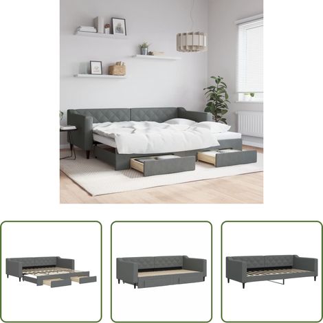 vidaXL Sofa-Bett - Tagesbett Ausziehbar mit Schubladen Dunkelgrau 90x200 cm Stoff (1/5)