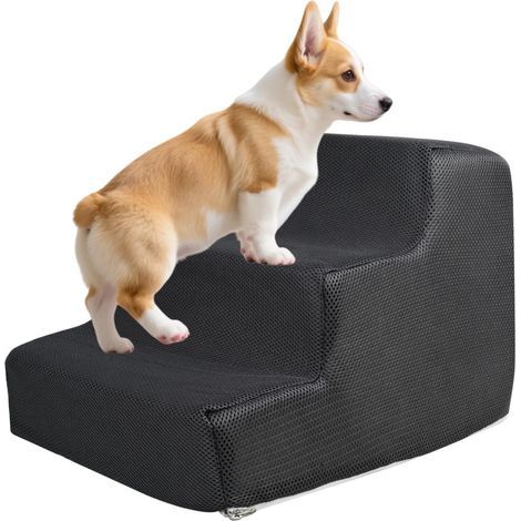 Hundetreppe mit 3 Stufen, hochdichtem Schaumstoff, rutschfest, grau, für Bett und Sofa (1/5)