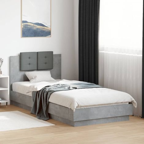 Bed Frame Concrete grey Engineered wood and plywood Single vidaXL