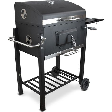 Barbecue charbon de bois avec roues et thermomètre, surface de cuisson 55x41.6cm (1/5)