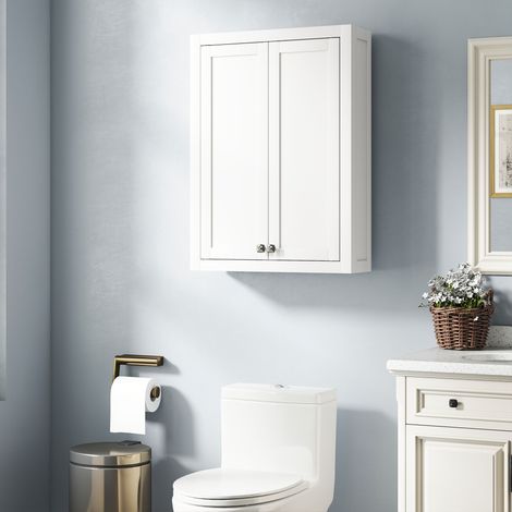 Armoire murale de salle de bain 3 niveaux. meuble de rangement suspendu 2 portes étagère réglable 61 x 20 x 84 cm blanc (1/5)
