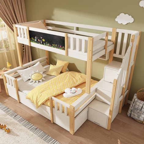 Litera infantil 253x145x150 cm de madera blanca con almacenaje para dormitorio – MEUBLIV (1/5)