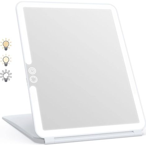 Miroir Maquillage, Miroir Maquillage Lumineux, Miroir LED, Écran Tactile Miroir de Voyage (Blanc) (1/4)