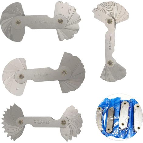 4 Pcs Stainless Steel Convex Concave Radius Gauge, Radius Gauge R0.3-1.5, R1-6.5, R7-14.5, R15-25, Accurate Measuring Tool for Threaded, Cutting and Machining (1/5)