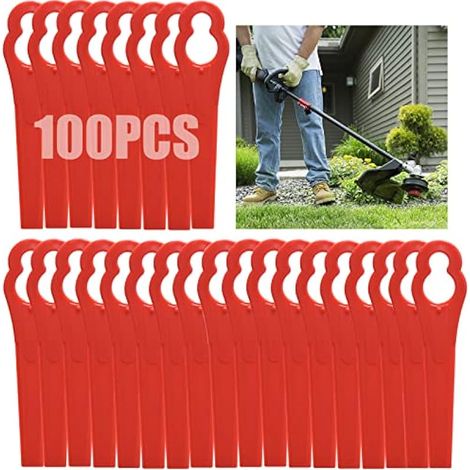 100 lames de coupe pour débroussailleuse en plastique, lames sans fil 83 mm, lames de rechange pour tondeuse à gazon Einhell - Rouge