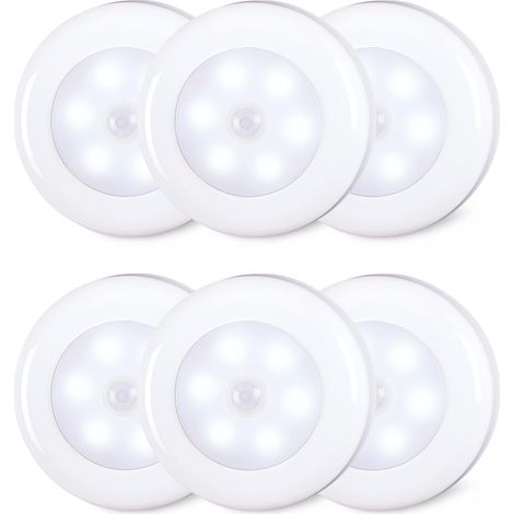 6er-Pack 8 cm große Bewegungsmelder-Leuchten für den Innenbereich, Betrieb mit AAA-Batterien, zum Aufkleben, LED-Puck-Licht für Treppen, unter Schränken, Schränken, Kaltweiß