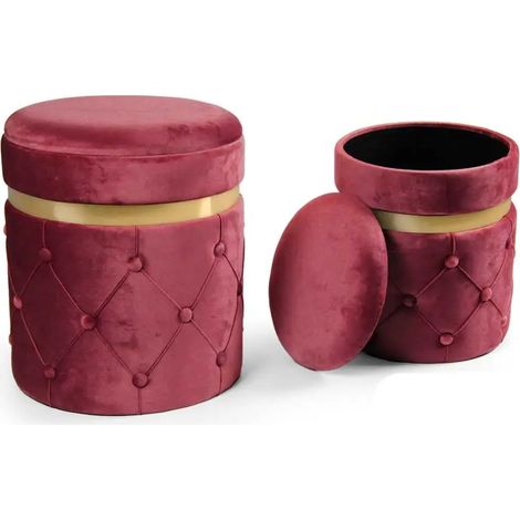 Set aus 2 eleganten poufs in bordeaux und gold Ø38x44 und Ø31x38 cm