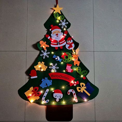 Décorations de Noël, feutrine, tissu non tissé, sapin de Noël, kit de bricolage 3D pour enfants, décoration murale pour vitrine, style A - guirlande lumineuse de 3 mètres