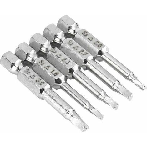 5PCS Embouts de Tournevis Magnétique à Tête Triangulaire Set S2 Acier 1,8mm, 2mm, 2,3mm, 2,7mm, 3mm, Tige Hexagonale (1/5)