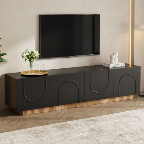 Mueble para TV de 170x38x42 cm con 4 puertas, gestión de cables y espacio de almacenamiento estructura estable paneles de MDF y aglomerado - negro (1/5)