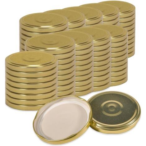 Lot de 100 capsules à vis Gold TO 82 – Capsules de rechange pour bocaux hermétiques. Excellente étanchéité, sécurité alimentaire, conception à vis. Convient aux pots de confiture. (1/3)