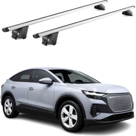 OMAC Barres de toit aluminium certifiées TÜV pour Audi Q4 e-tron 2021-2026 – Pour rails de toit intégrés – Rainure en T – Charge max 100 kg – 2 antivols Argent (1/5)