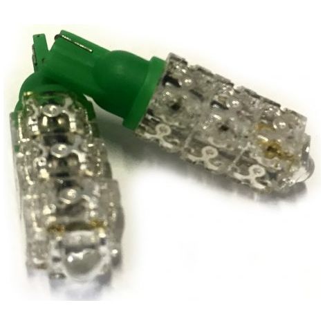Coppia 2 Lampade Led T10 Con 13 Led F5 Flux Colore Verde Green 12V 2W