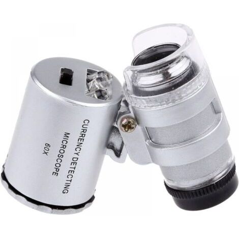 Mini loupe à bijoux à éclairage UV LED 60x, détecteur de billets à LED haute définition 60x avec mini microscope portable léger (1/5)