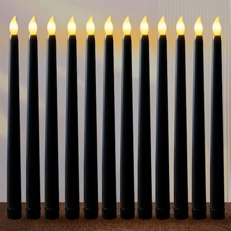 Lot de 12 bougies noires sans flamme, bougies électriques, bougies chauffe-plat pour anniversaire/Noël/Halloween/dîner romantique (1/5)