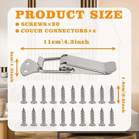 Ensemble de 4 connecteurs pour canapé, connecteurs métalliques pour canapé, utilisés pour fixer le canapé en place  clips pour canapé afin de maintenir le canapé en position  connecteurs pour meubles. (1/5)