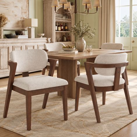 2 sedie da pranzo 56x57,5x79 cm in legno marrone e lino beige con braccioli - MEUBLIV (1/5)