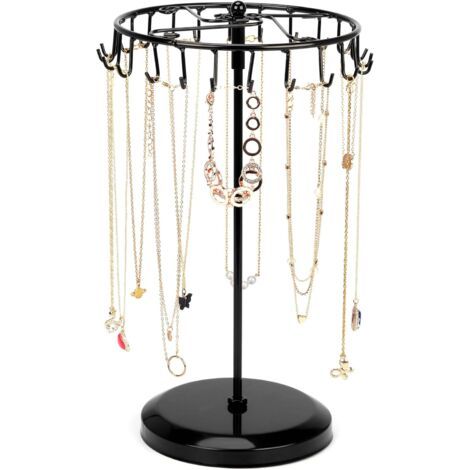 Porte Bijoux Rotatif en Métal Noir 23 Crochets - H35 x l18 cm - Tour de Presentoir Bijoux - Porte Collier Bracelets Bagues et Boucles d’Oreilles (1/5)