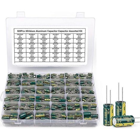 Lowesr 925-teiliges Sortiment an Aluminium-Elektrolytkondensatoren (36 Werte), 10V 470µF bis 63V 470µF. (1/5)